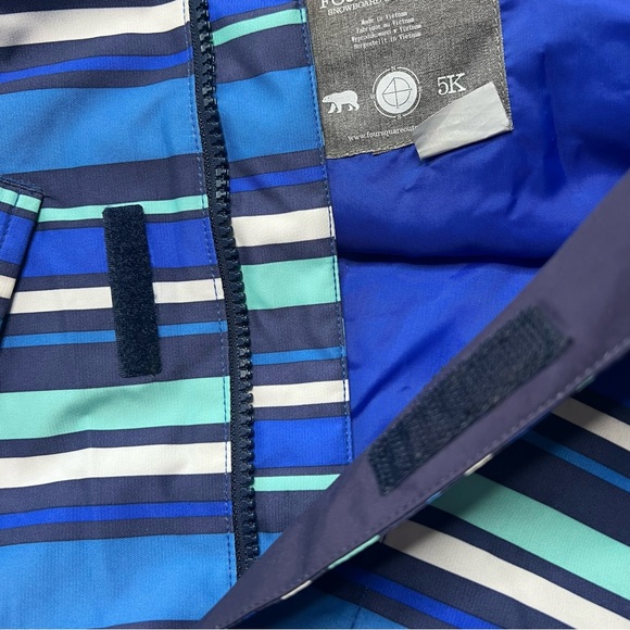 Foursquare blue multi-striped hooded snowboarding jacket size XL. - Picture 15 of 15